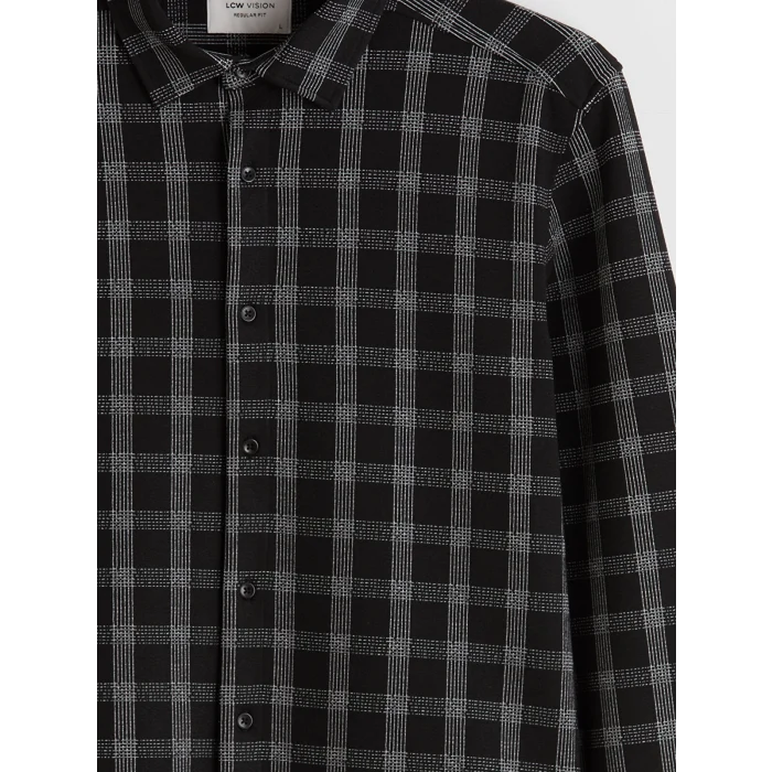 LCW Vision Siyah Regular Fit Uzun Kollu Ekose Armürlü Erkek Gömlek