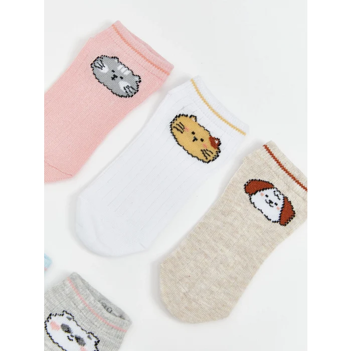 LCW Kids Gri Desenli Kız Çocuk Patik Çorap 5li