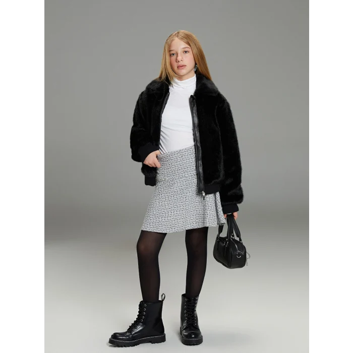 LCW Kids Gri Desenli Tüvit Kız Çocuk Etek