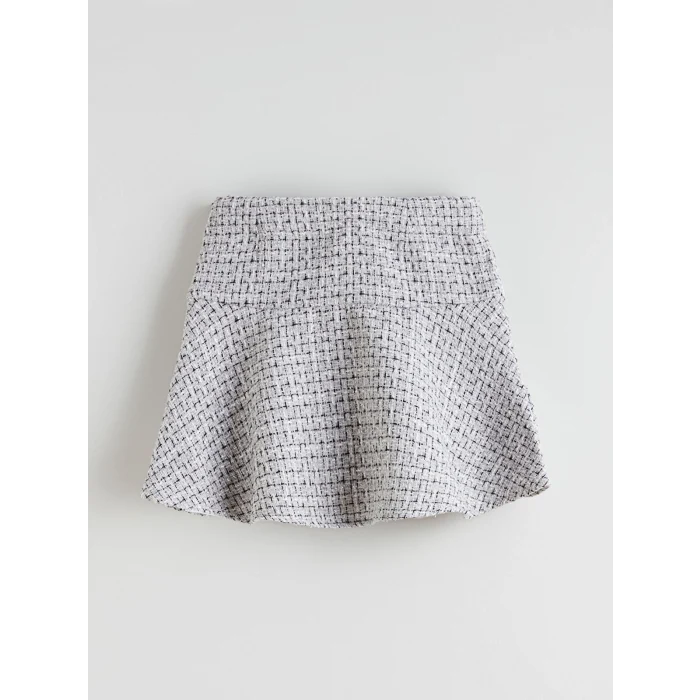 LCW Kids Gri Desenli Tüvit Kız Çocuk Etek