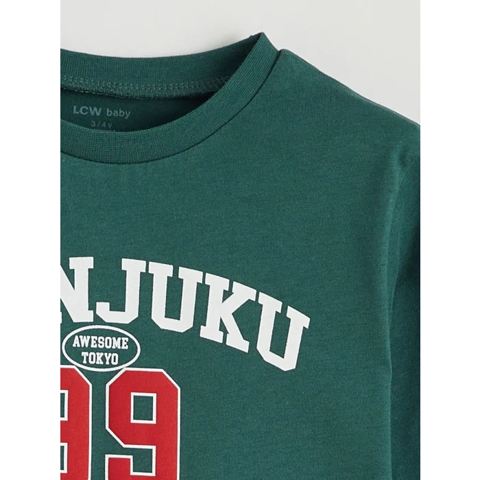 LCW baby Yeşil Tokyo Baskılı Erkek Bebek Tişört