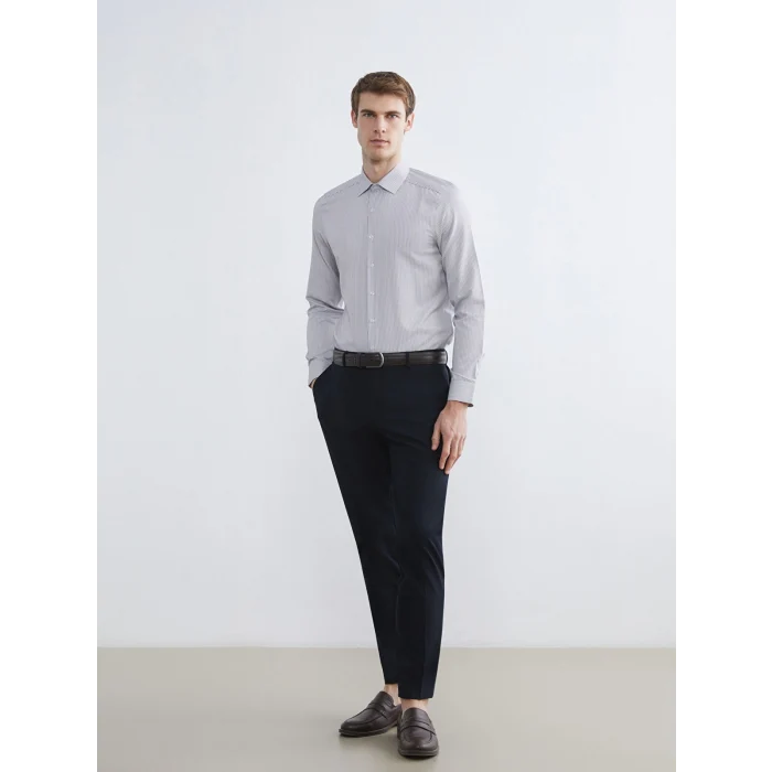 LCWAIKIKI Classic Antrasit Slim Fit Uzun Kollu Çizgili Erkek Gömlek