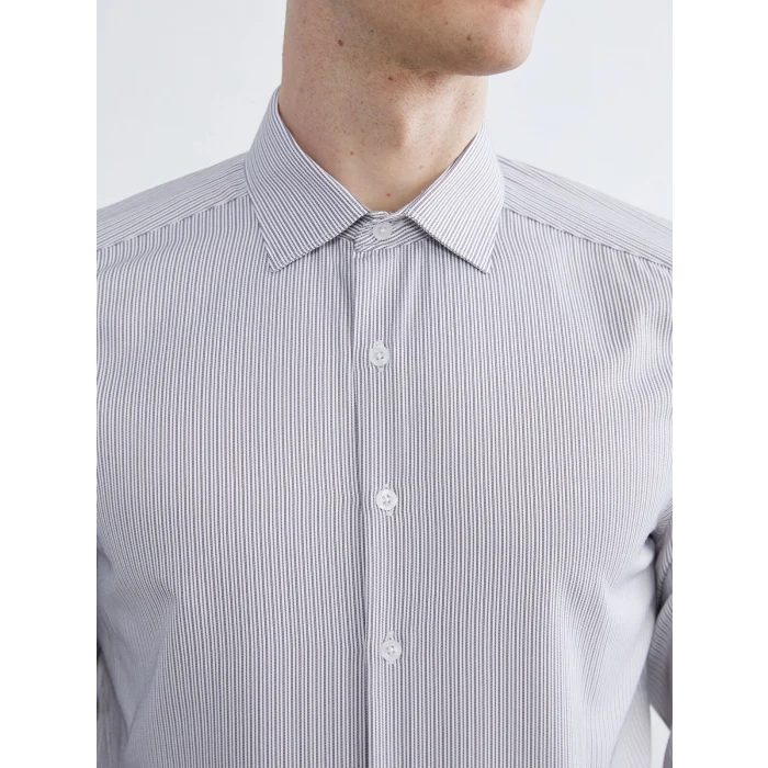 LCWAIKIKI Classic Antrasit Slim Fit Uzun Kollu Çizgili Erkek Gömlek