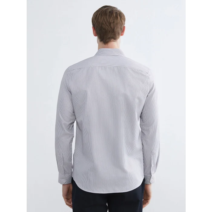 LCWAIKIKI Classic Antrasit Slim Fit Uzun Kollu Çizgili Erkek Gömlek