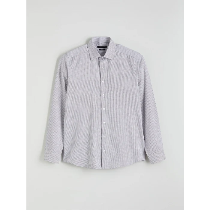 LCWAIKIKI Classic Antrasit Slim Fit Uzun Kollu Çizgili Erkek Gömlek