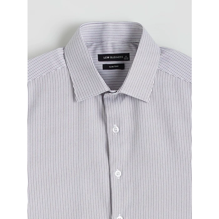 LCWAIKIKI Classic Antrasit Slim Fit Uzun Kollu Çizgili Erkek Gömlek