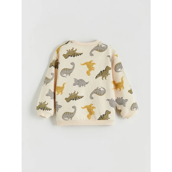 LCW baby Ekru Dinozor Baskılı Erkek Bebek Sweatshirt ve Eşofman Alt