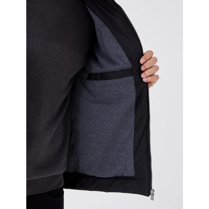 LCWAIKIKI Classic Siyah Standart Kalıp Dik Yaka Erkek Deri Görünümlü Mont