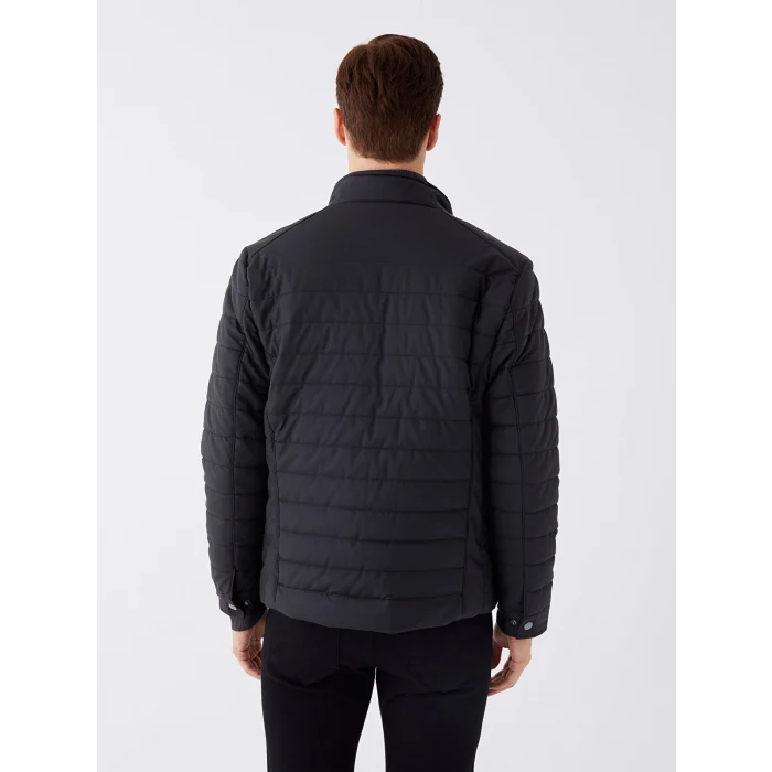 LCWAIKIKI Classic Siyah Standart Kalıp Dik Yaka Erkek Deri Görünümlü Mont