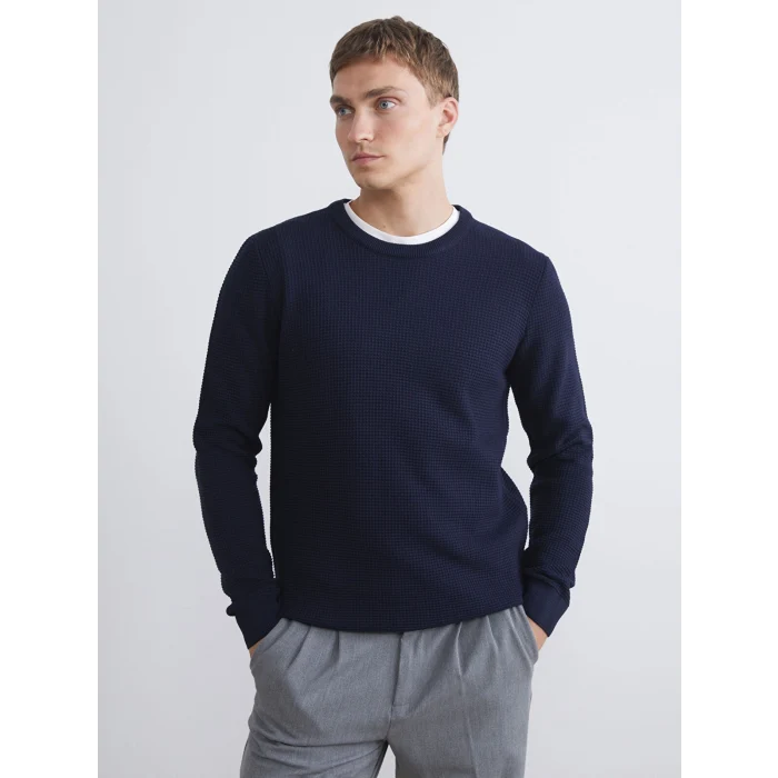 LCW Vision Lacivert Bisiklet Yaka Kareli Erkek Triko Kazak