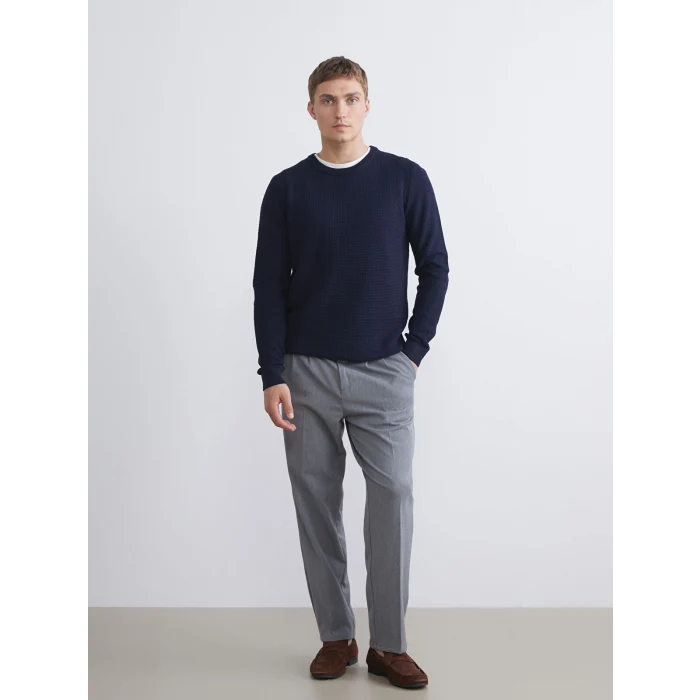 LCW Vision Lacivert Bisiklet Yaka Kareli Erkek Triko Kazak