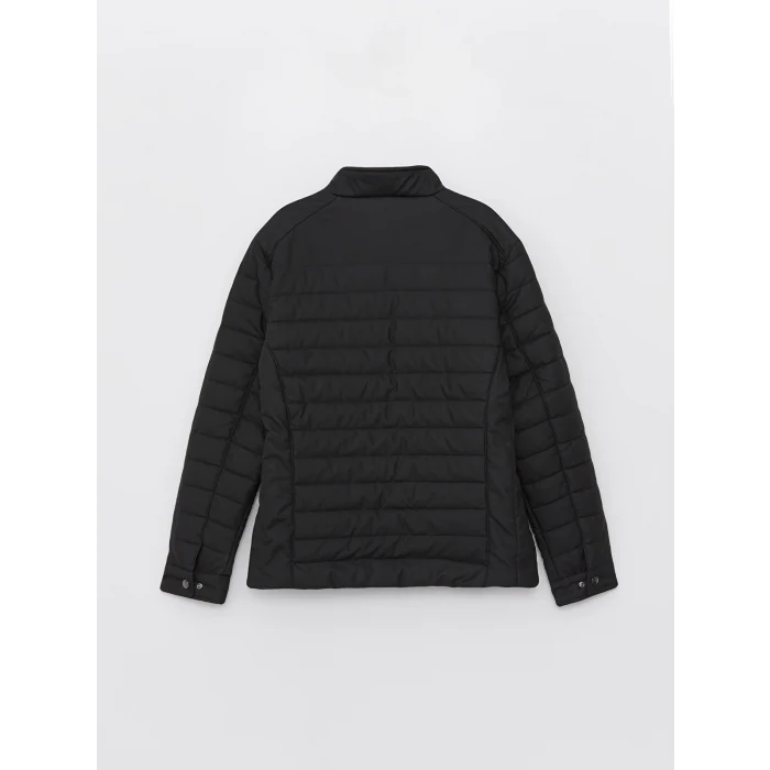 LCWAIKIKI Classic Siyah Standart Kalıp Dik Yaka Erkek Deri Görünümlü Mont