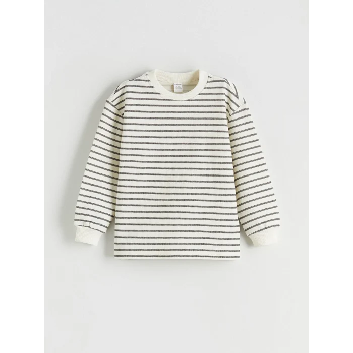 LCW Kids Siyah Bisiklet Yaka Çizgili Erkek Çocuk Sweatshirt