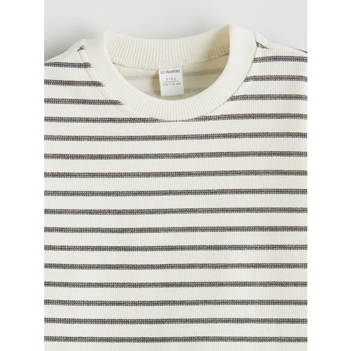 LCW Kids Siyah Bisiklet Yaka Çizgili Erkek Çocuk Sweatshirt