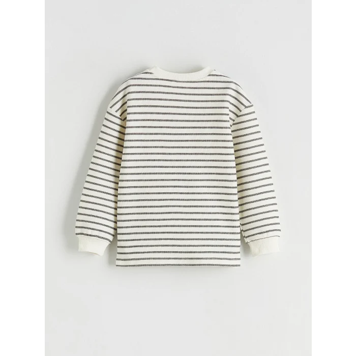 LCW Kids Siyah Bisiklet Yaka Çizgili Erkek Çocuk Sweatshirt