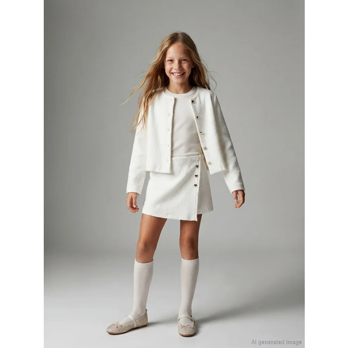 LCW Kids Ekru Beli Lastikli Kız Çocuk Tüvit Şort Etek