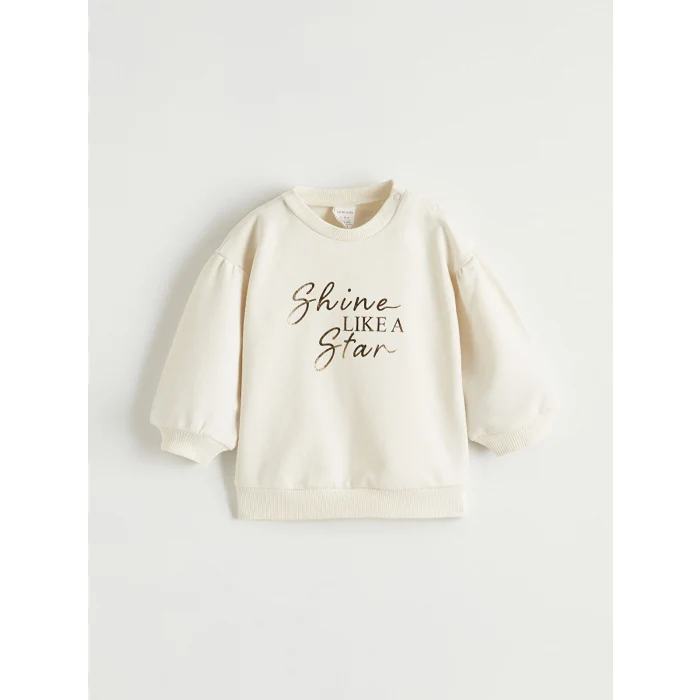 LCW baby Bej Baskılız Kız Bebek Sweatshirt ve Pantolon Takım