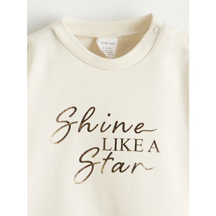 LCW baby Bej Baskılız Kız Bebek Sweatshirt ve Pantolon Takım