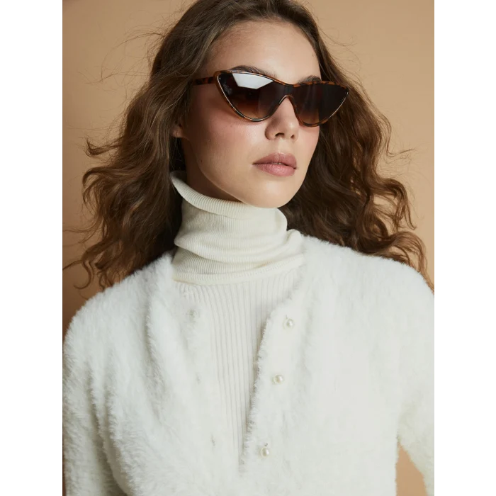 LCW Modest Ekru Bisiklet Yaka Kadın Triko Hırka