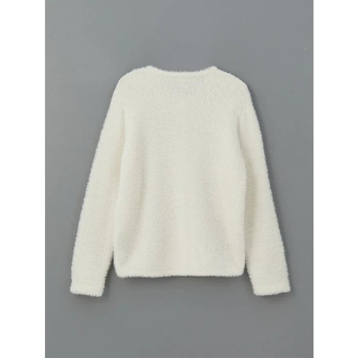 LCW Modest Ekru Bisiklet Yaka Kadın Triko Hırka