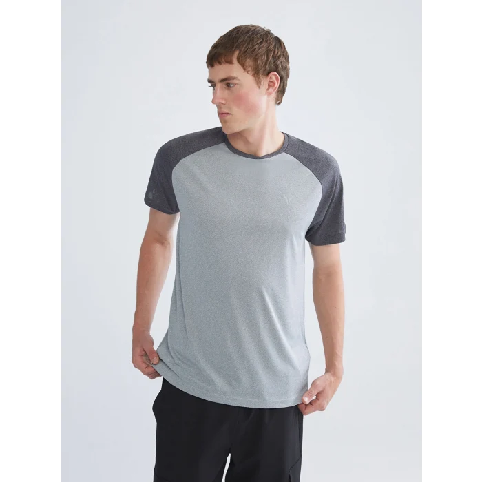 XSIDE ACTIVE Gri Bisiklet Yaka Renk Bloklu Erkek Tişört