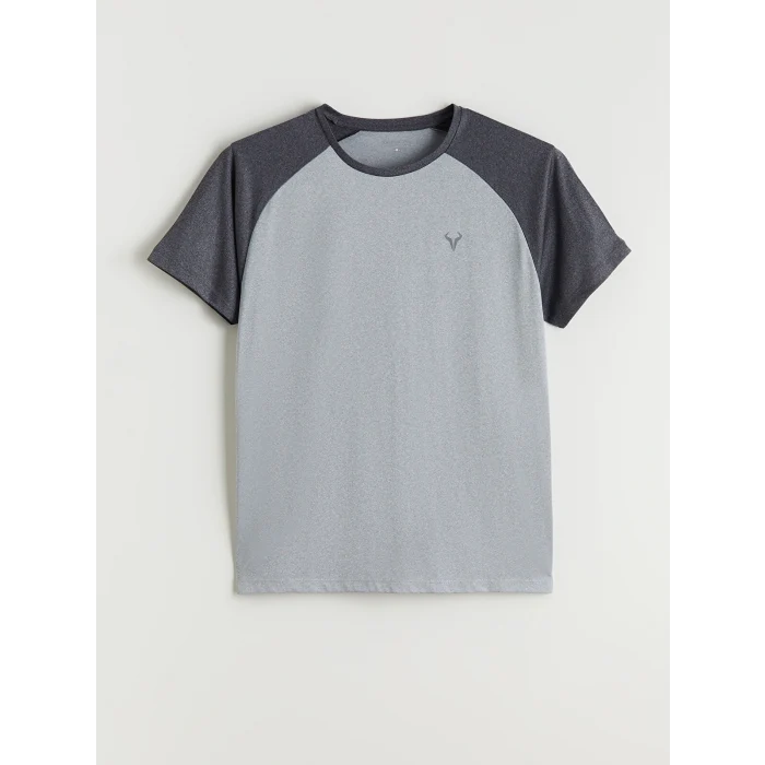 XSIDE ACTIVE Gri Bisiklet Yaka Renk Bloklu Erkek Tişört