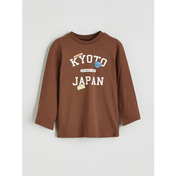 LCW baby Kahverengi Bisiklet Yaka Uzun Kollu Erkek Bebek Tişört