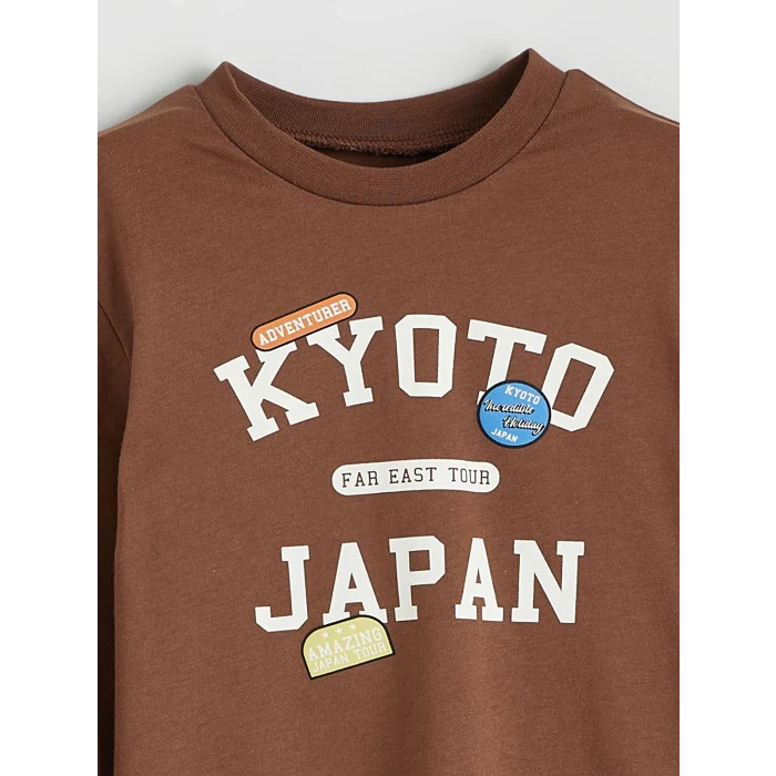 LCW baby Kahverengi Bisiklet Yaka Uzun Kollu Erkek Bebek Tişört