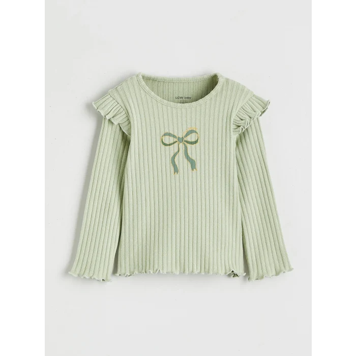 LCW baby Yeşil Bisiklet Yaka Fırfırlı Kız Bebek Bluz