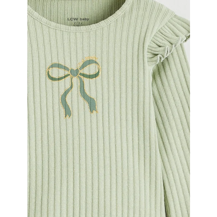 LCW baby Yeşil Bisiklet Yaka Fırfırlı Kız Bebek Bluz