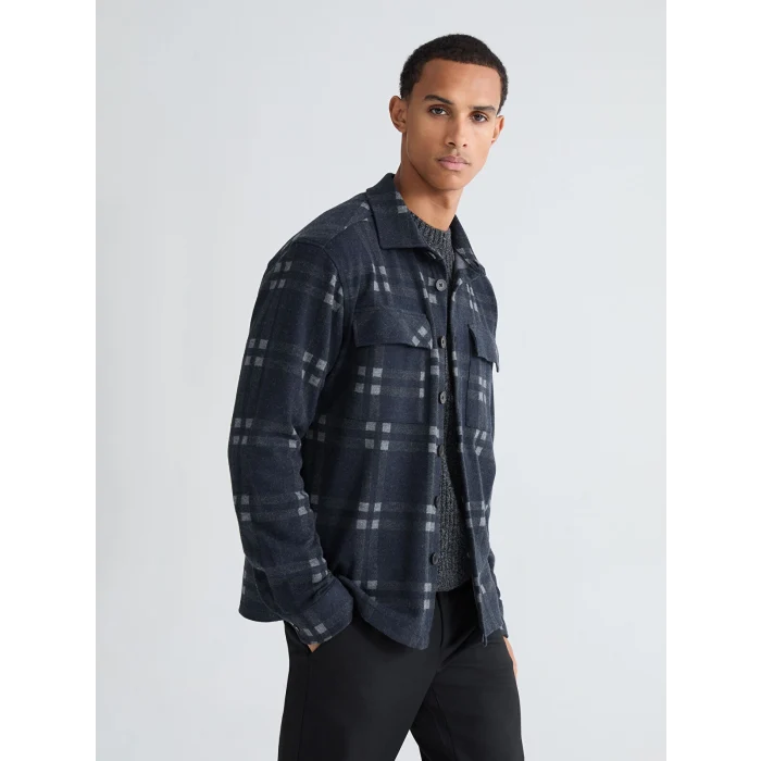 LCW Vision Antrasit Regular Fit Uzun Kollu Ekose Erkek Gömlek Ceket