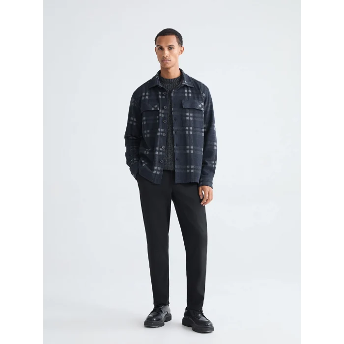 LCW Vision Antrasit Regular Fit Uzun Kollu Ekose Erkek Gömlek Ceket