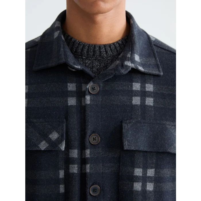 LCW Vision Antrasit Regular Fit Uzun Kollu Ekose Erkek Gömlek Ceket