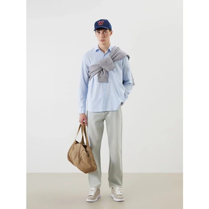 XSIDE Mavi Regular Fit Uzun Kollu Keten Karışımlı Erkek Gömlek