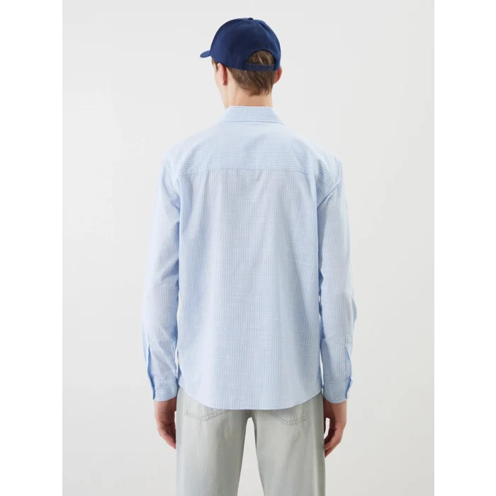 XSIDE Mavi Regular Fit Uzun Kollu Keten Karışımlı Erkek Gömlek