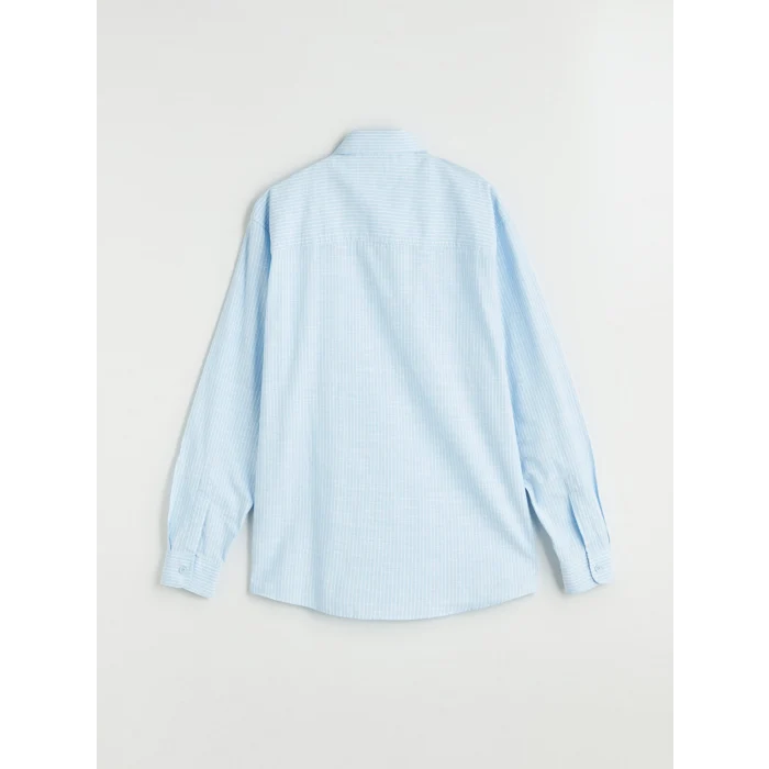 XSIDE Mavi Regular Fit Uzun Kollu Keten Karışımlı Erkek Gömlek