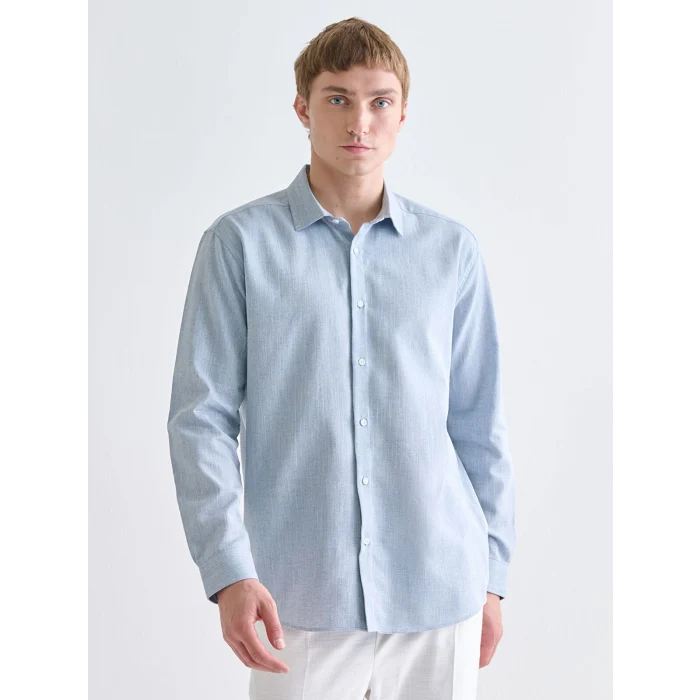 LCW Vision Mavi Regular Fit Uzun Kollu Armürlü Erkek Gömlek
