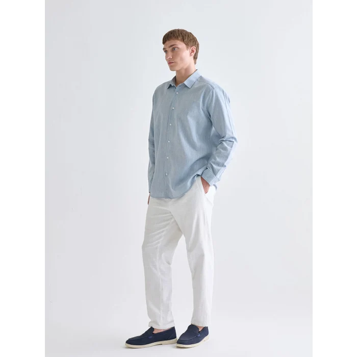 LCW Vision Mavi Regular Fit Uzun Kollu Armürlü Erkek Gömlek