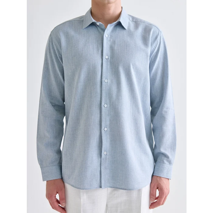 LCW Vision Mavi Regular Fit Uzun Kollu Armürlü Erkek Gömlek