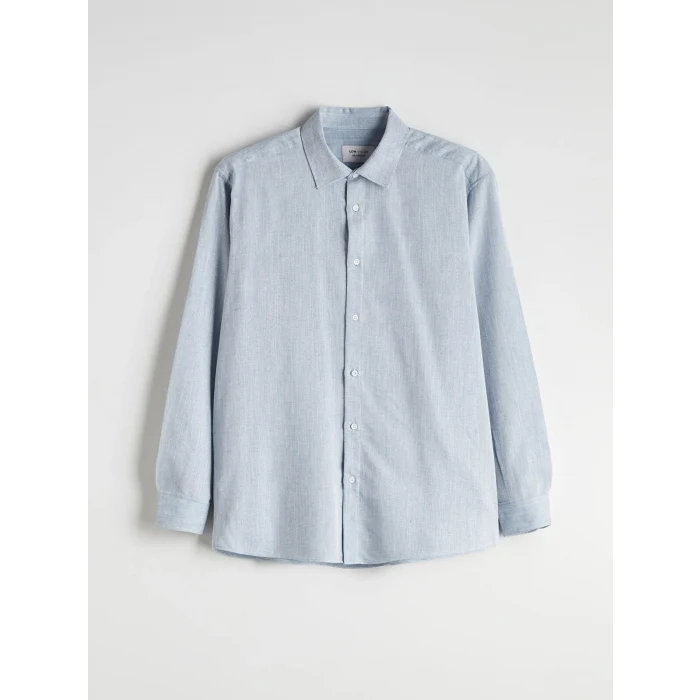 LCW Vision Mavi Regular Fit Uzun Kollu Armürlü Erkek Gömlek