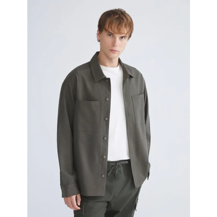 XSIDE Haki Rahat Kalıp Uzun Kollu Kadife Erkek Gömlek Ceket
