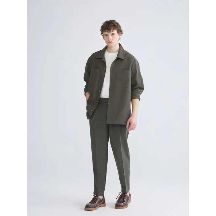 XSIDE Haki Rahat Kalıp Uzun Kollu Kadife Erkek Gömlek Ceket