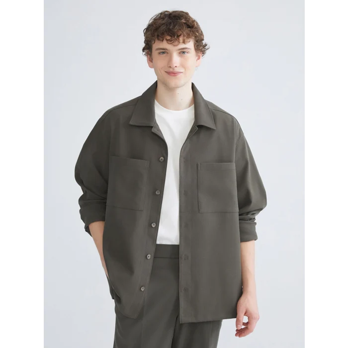 XSIDE Haki Rahat Kalıp Uzun Kollu Kadife Erkek Gömlek Ceket