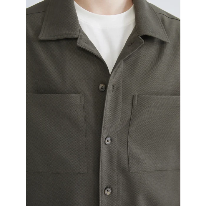 XSIDE Haki Rahat Kalıp Uzun Kollu Kadife Erkek Gömlek Ceket