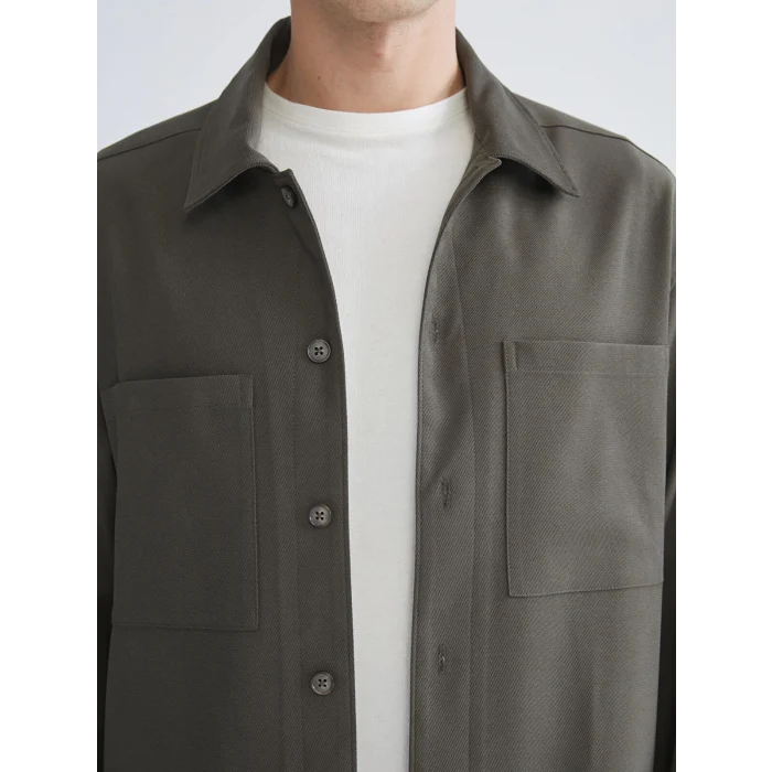 XSIDE Haki Rahat Kalıp Uzun Kollu Kadife Erkek Gömlek Ceket