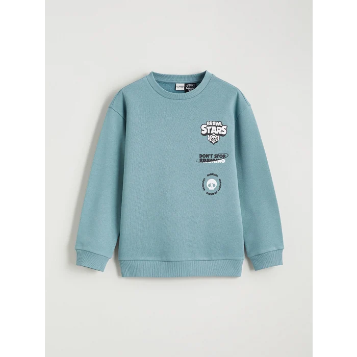 LCW Kids Yeşil Brawl Stars Baskılı Erkek Çocuk Kalın Sweatshirt