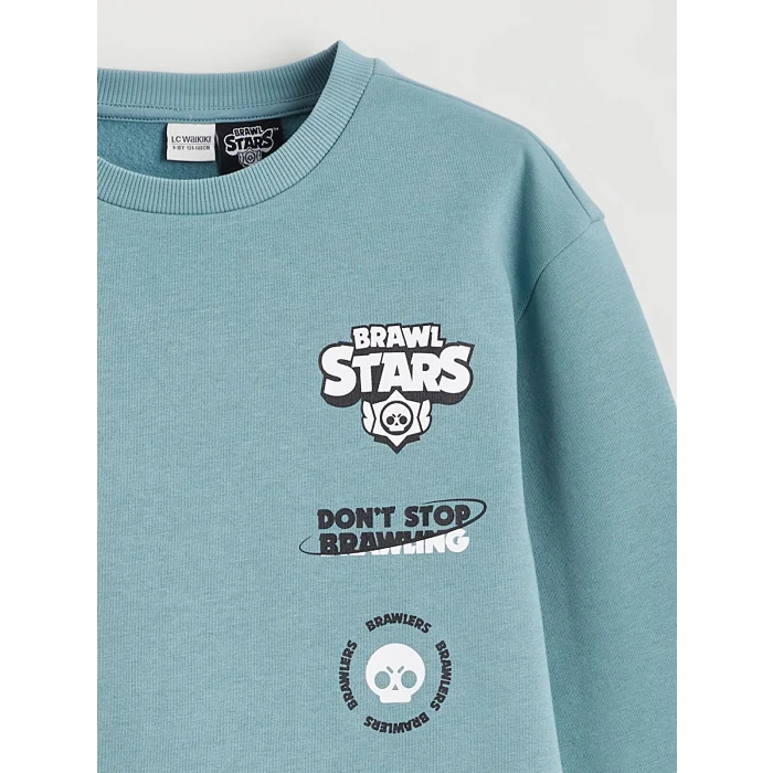 LCW Kids Yeşil Brawl Stars Baskılı Erkek Çocuk Kalın Sweatshirt