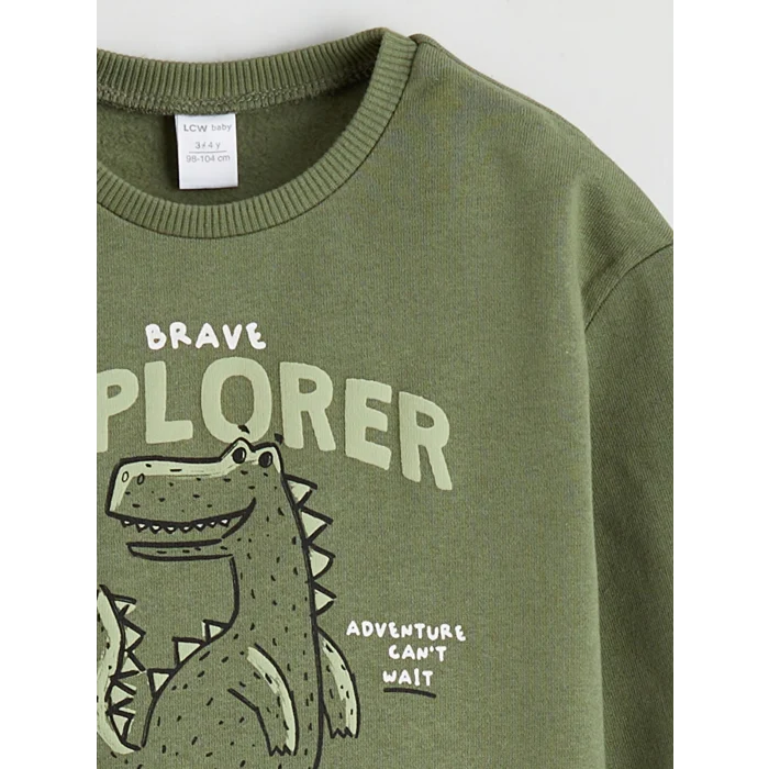 LCW baby Haki Dinozor Baskılı Erkek Bebek Sweatshirt