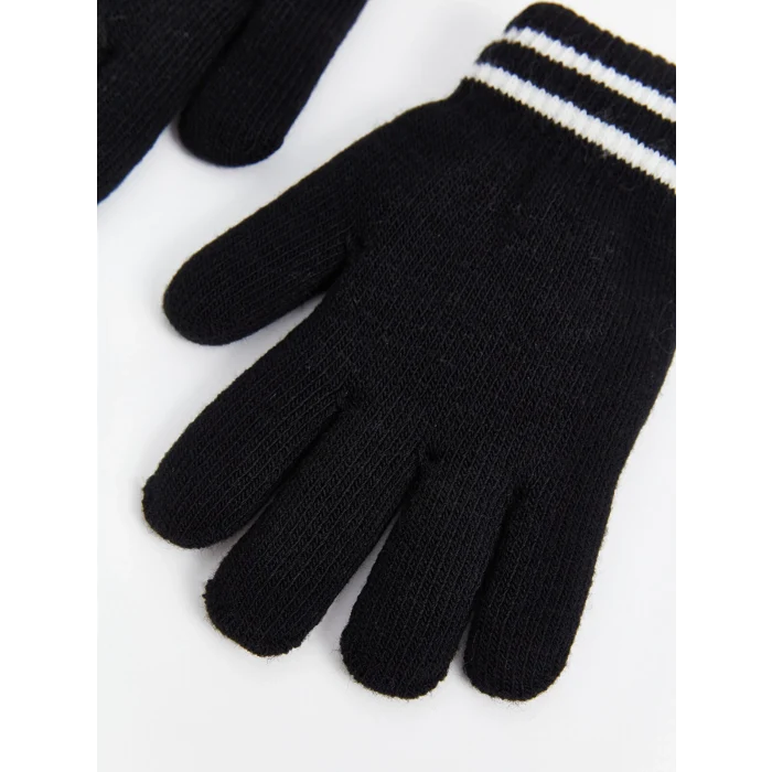 LCW ACCESSORIES Siyah Çizgi Nakışlı Kız Çocuk Eldiven