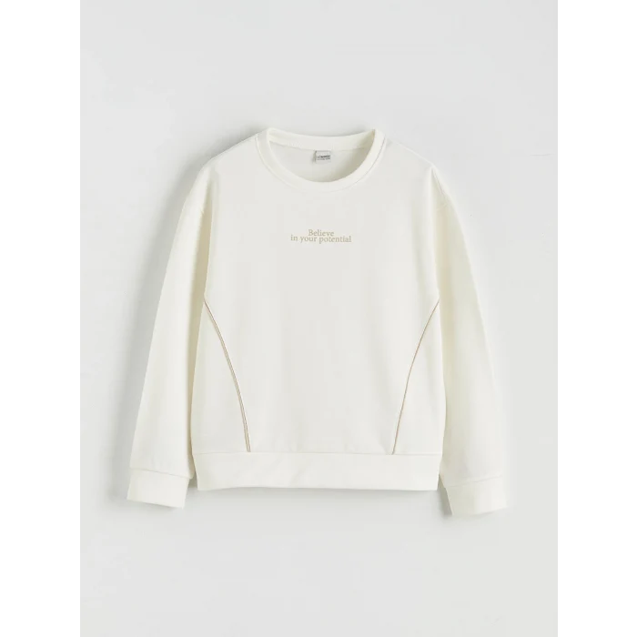 LCW Kids Ekru Bisiklet Yaka Kız Çocuk Soft Touch Sweatshirt ve Eşofman Altı